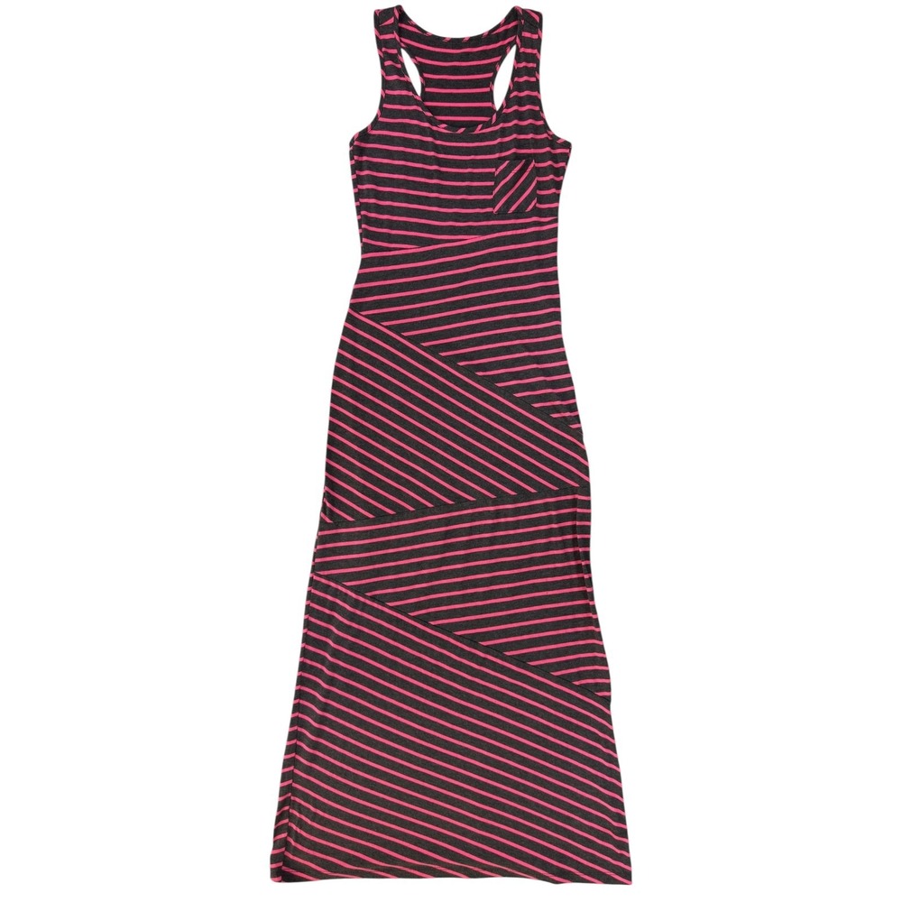 Pink & Grey Striped Racerback Maternity Maxi Dress S Pink Grey Summer Sun Casual